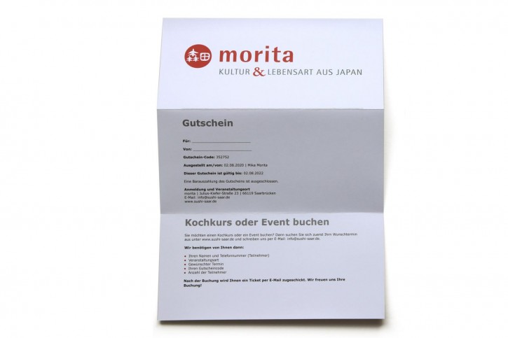 Gutschein –  Sushi & Wein für 1 Person im Wert von 119,- Euro / per E-mail