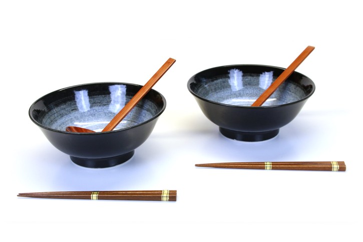 Ramen-Schalen-Set, schwarz-blau